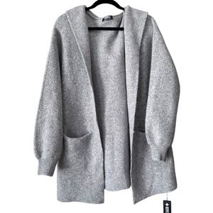 BERYLL Cashmere Blend Gray NWT Hooded Knit Open Cardigan Front Pockets $650